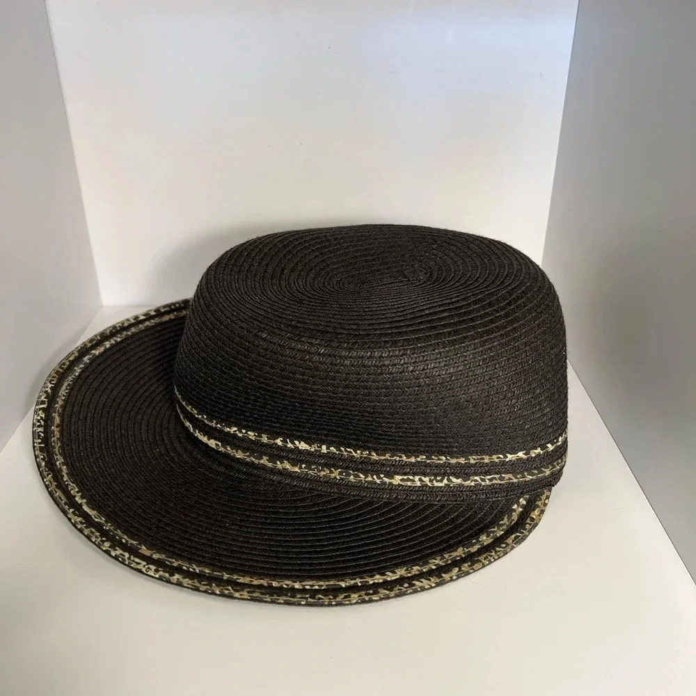 August Hat Company, OS, leopard trim framer hat, 80%, paper, 20%, poly RN #67588